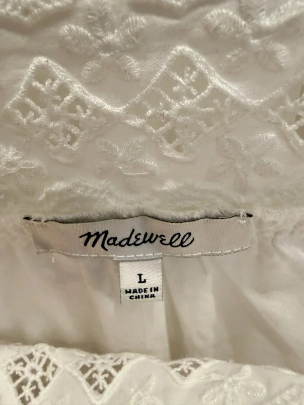 Madewell White Eyelet Lace Top Women's L Square Neck Puff Sleeve mini dress